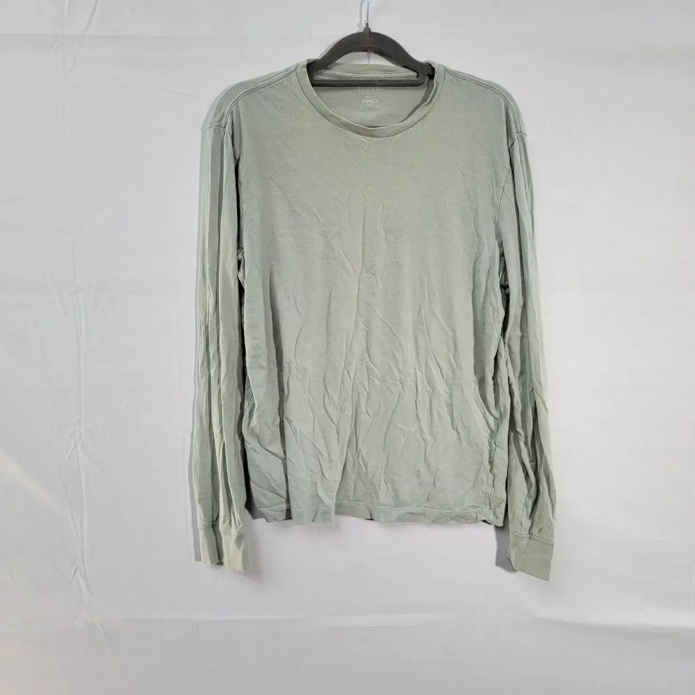J. Crew Shy Green 100% Cotton Washed Tee Shirt Long Sleeve Crew Neck Man's Sz S